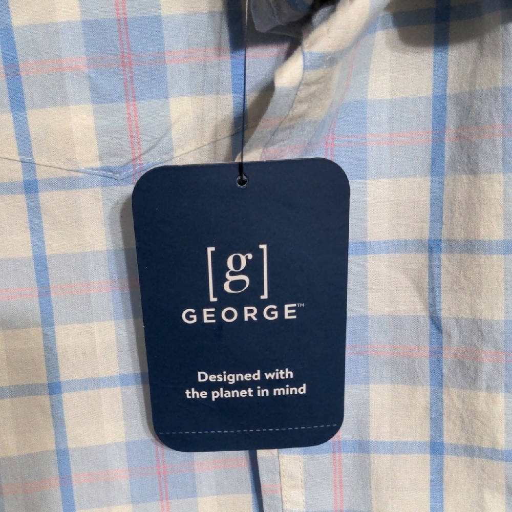 George Light Blue and White Plaid Button-Down Shirt - Picture 2 of 5